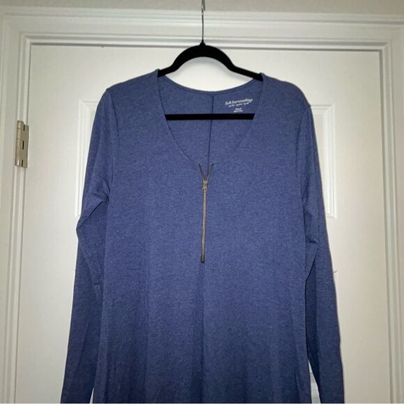 Soft Surroundings 1/4 Zipper Down Long Sleeve Lounge Maxi Festival Vibes Dress - Picture 6 of 12